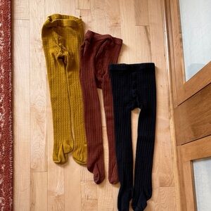 Kids Ribbed Tights Set - Yellow, Burgundy, and Black 2-5Y